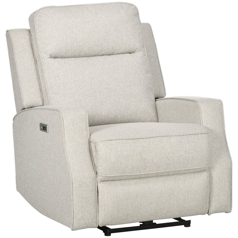 Cream White Lounger: Electric Power Recliner with USB Charging Station