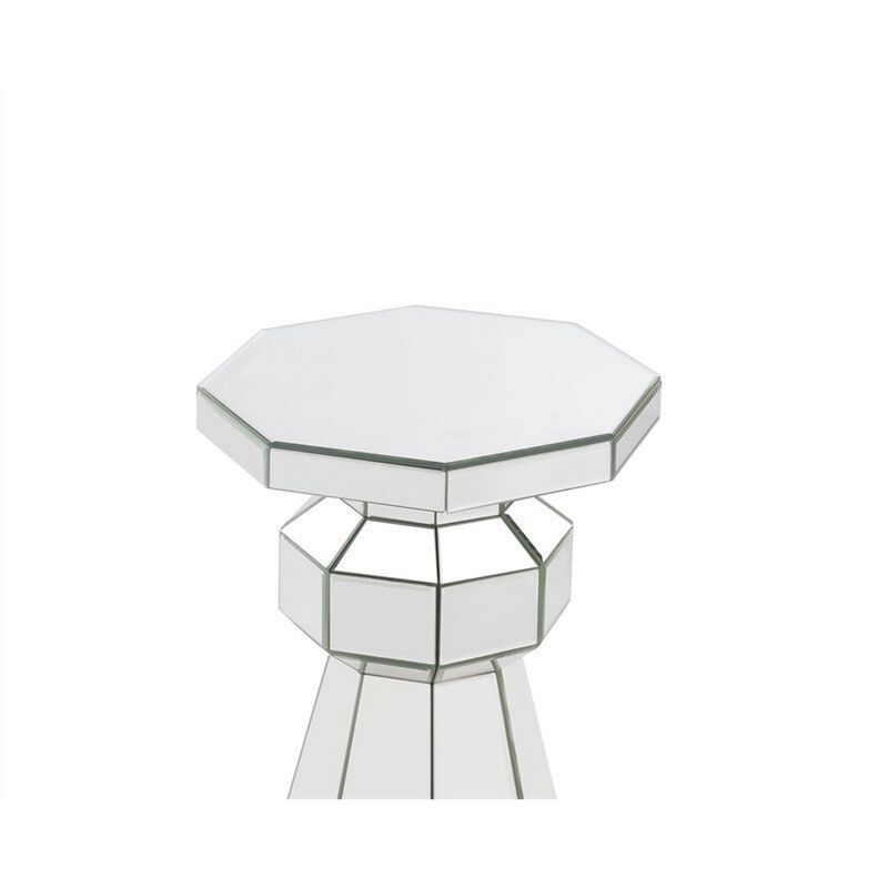 Mirrored Pedestal with Flared Base and Octagonal Top, Silver - Benzara