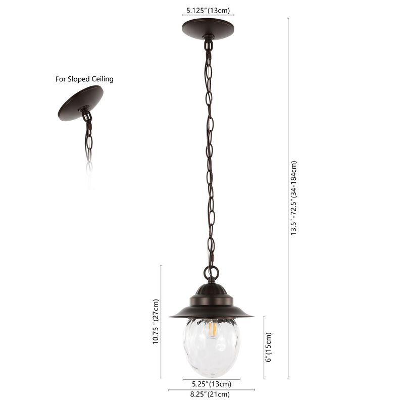 Manteo 8.25" 1-Light Farmhouse Industrial Iron/Glass Outdoor LED Pendant