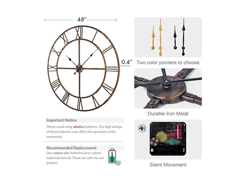 Assembly Farmhouse Metal Wall Clock 40 Inch Silent Non Ticking Living Room Decor image number 1