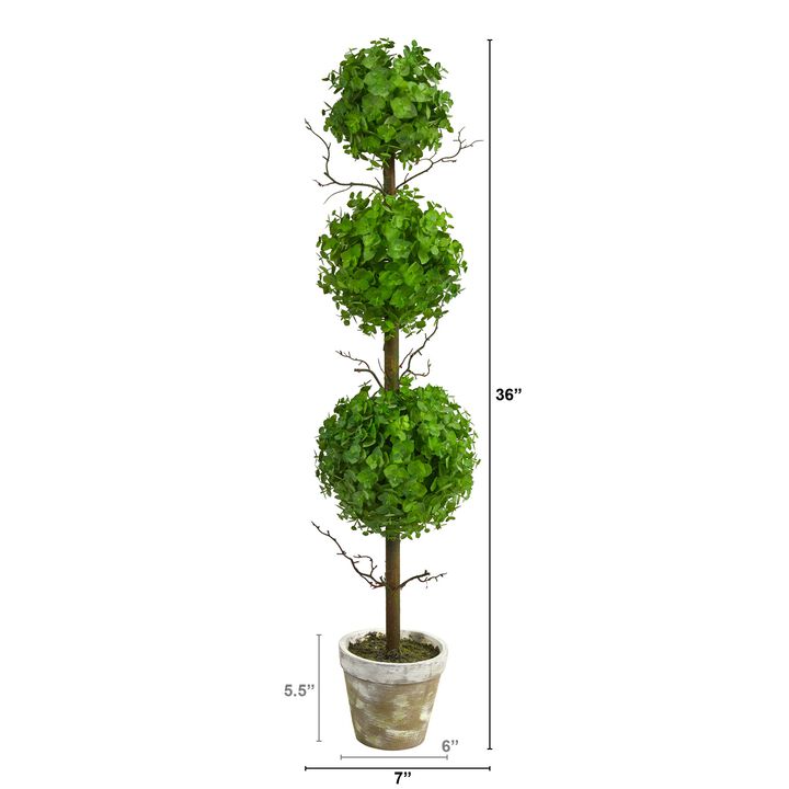 HomPlanti 3 Feet Eucalyptus Triple Ball Topiary Artificial Tree