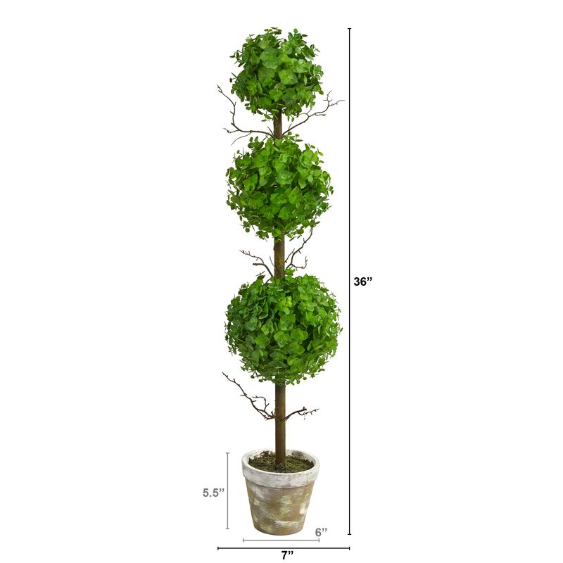 Hivvago 3 Feet Eucalyptus Triple Ball Topiary Artificial Tree