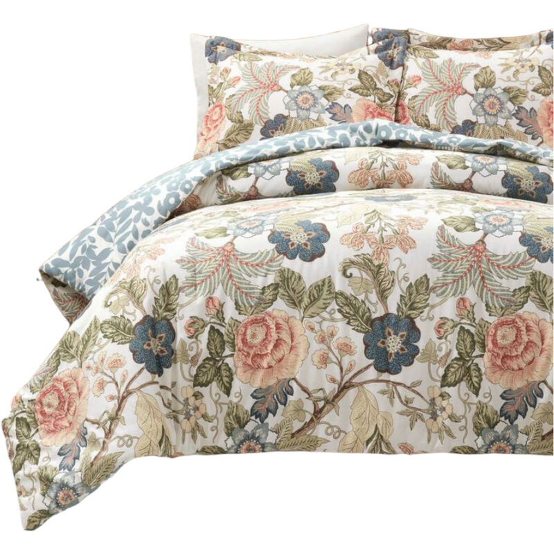 Shabby Chic Coral Floral Comforter Set &ndash; 3-Piece Cottage Bedding