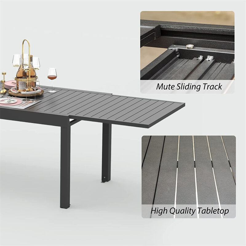 Patio Dining Expandable Table, Metal Aluminum Outdoor Table for 6-8 Person Rectangular Table for Garden Lawn Porch Bistro(Black,1 Table)