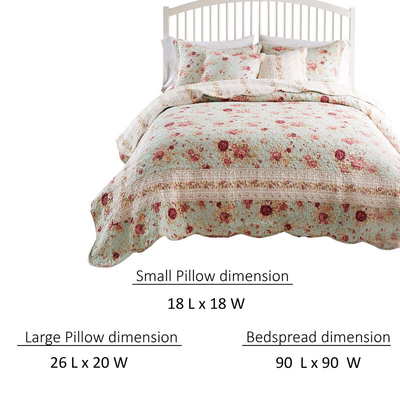 Rosle 5pc Full/Queen Quilt Set, Shams, Patchwork Floral Print, Blue Cotton - Benzara