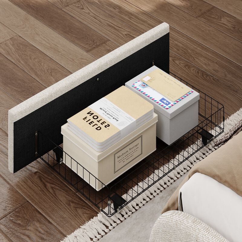 FUFU&GAGA Minimalist Platform King  Bed with Linen Upholstery Iron Frame and Button Accents 87''L x 81''W x 45''H Gray