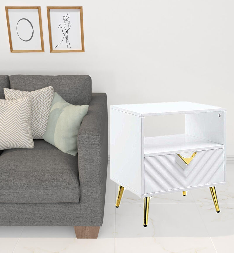 Wood and Metal Rectangular End Table with Drawer and Shelf for Living Room Storage