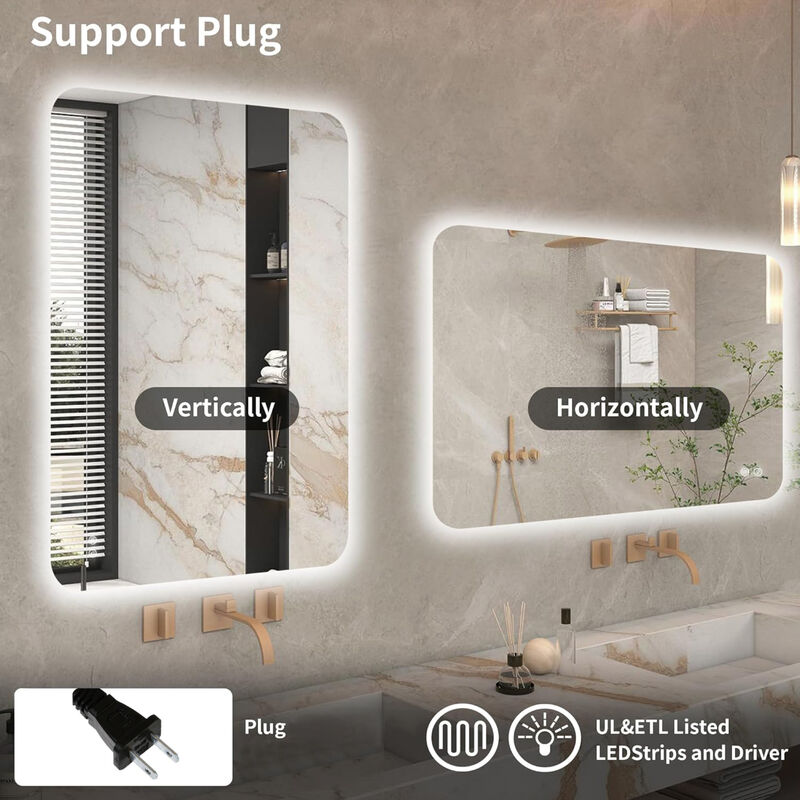Rectangular Backlit Bathroom Mirror with Anti-Fog Technology and Adjustable Lighting image number 9
