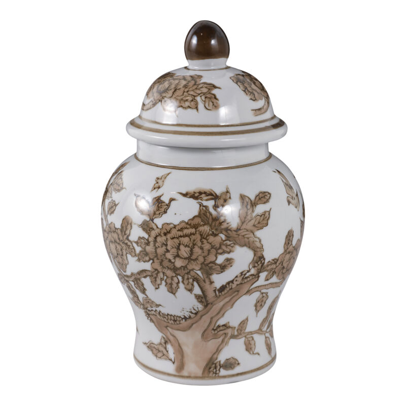 8x5" Chinoiserie Begonia Temple Jar, Brown/white image number 3