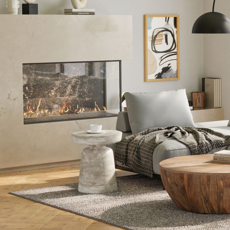 Robbie SOLID MANGO WOOD 16 inch Wide Round Contemporary Rustic Accent Table in Distressed White Wash, Fully Assembled