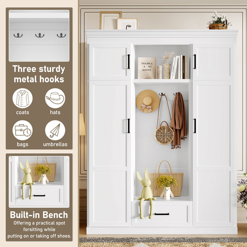 Merax  Entryway Storage Cabinet with Bench  Modern Hall Tree Organizer Hooks & Shelves for Hallway/Entry