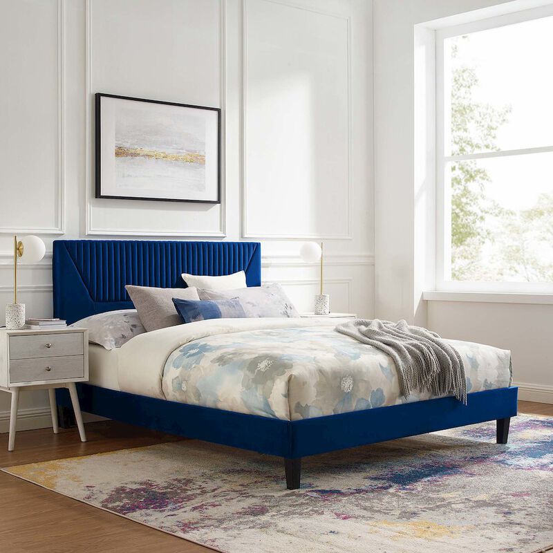Yasmine Channel Tufted Performance Velvet Full Platform Bed image number 6