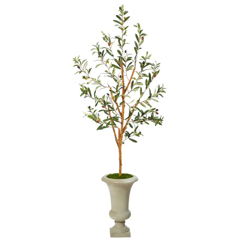 Nearly Natural 57-in Olive Artificial Tree in Sand Colored Urn