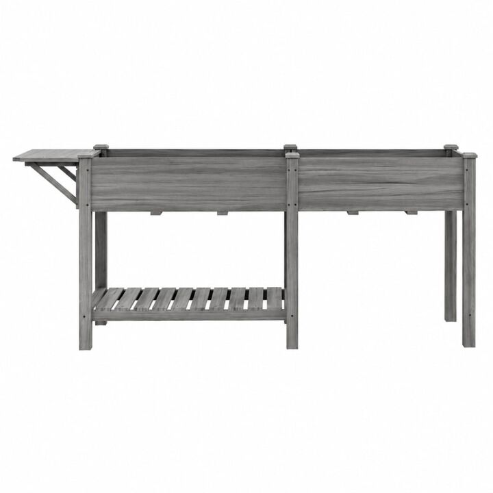 WOW PIONEER Elevated Raised Wood Garden Bed with Dual Planting Boxes, Side Table, Bottom Shelf, Liners, Drainage Holes for Gardening