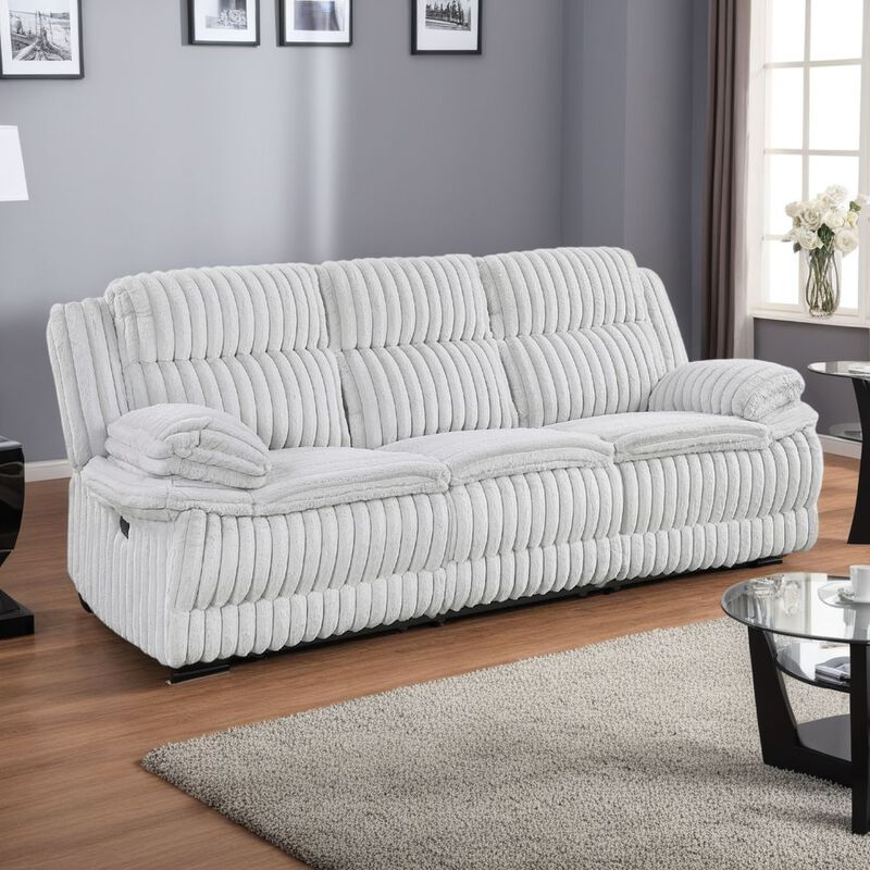 Rexy Manual Double Recliner Sofa, Textured Light Gray Corduroy 95 Inch image number 1