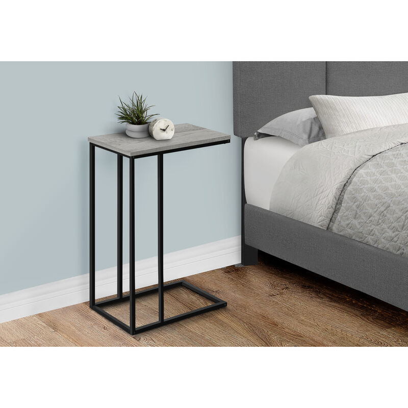 Monarch Specialties I 3762 Accent Table, C-shaped, End, Side, Snack, Living Room, Bedroom, Metal, Laminate, Grey, Black, Contemporary, Modern