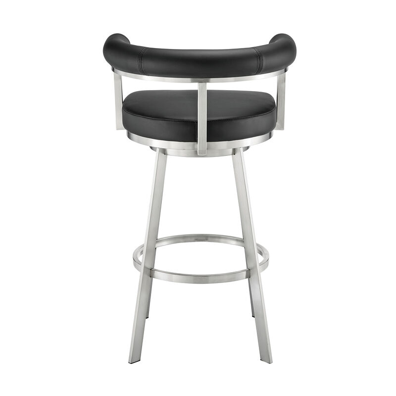 Nolagam Swivel Stool in Brushed Stainless Steel with Black Faux Leather