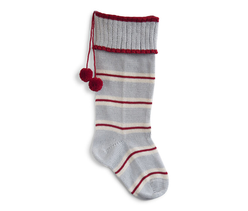 Thin Striped Rib-Cuff Stocking - Grey