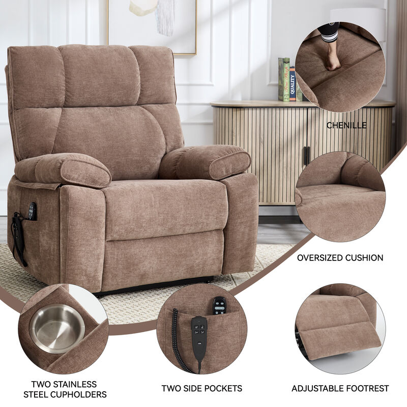 Heat Massage Recliners, Infinite Position Oversized Electric Power Lift Recliners with Hidden Cup Holders