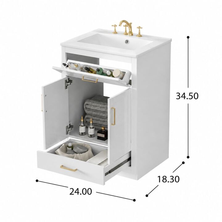 ELEMENT ACE 24 Inch Bathroom Vanity with Integrated Ceramic Sink, Storage Cabinet with Doors and Drawers for Small Restrooms