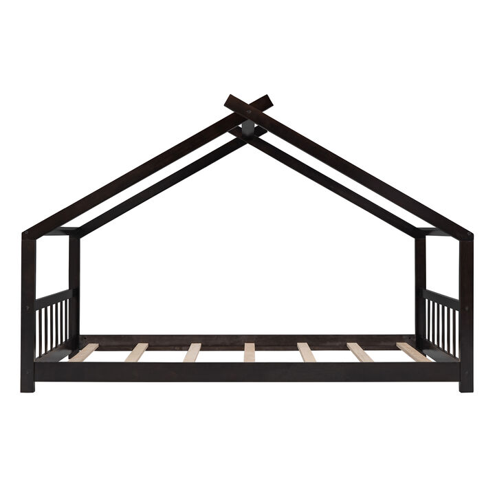 Whisen Playhouse Design Twin Size Wood Frame House Bed