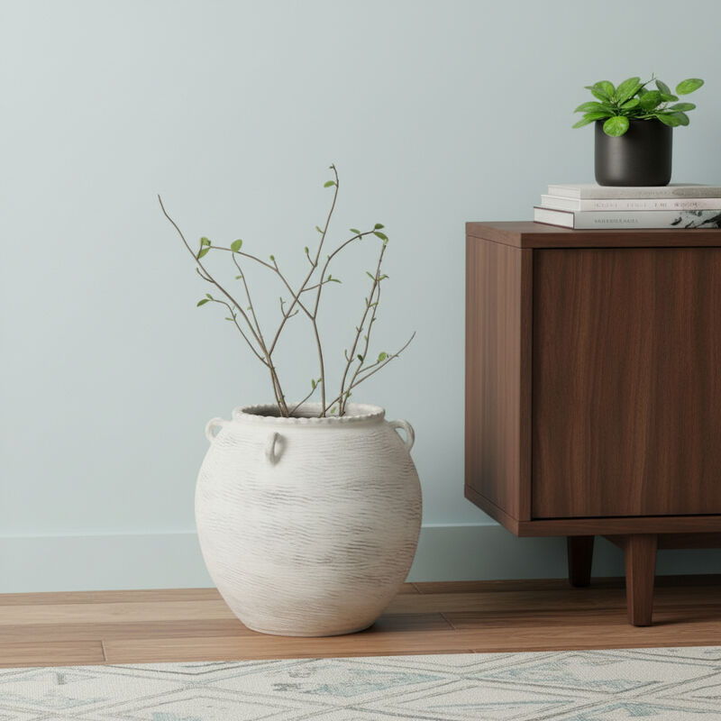 HomeRoots 22" Cream Ceramic Amphora Floor Vase image number 1