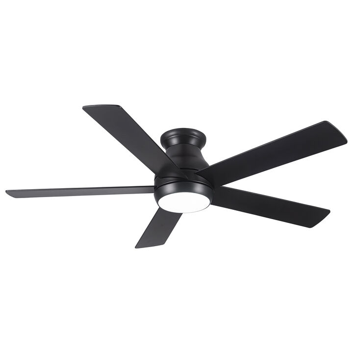 52 Inch Low Profile Ceiling Fan with Light, Matte Black DC Motor Fan with Remote