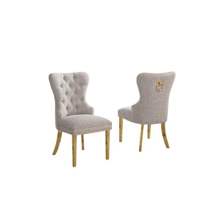 Best Quality Furniture Gray Boucle Fabric And Silver Base Side Chairs (Set Of 2)