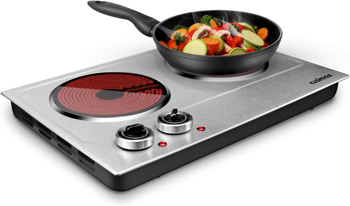 Cusimax 1800W Infrared Ceramic Electric Hot Plate for Cooking, Portable Countertop Burner Glass Heating Plate with 2 Knob Control