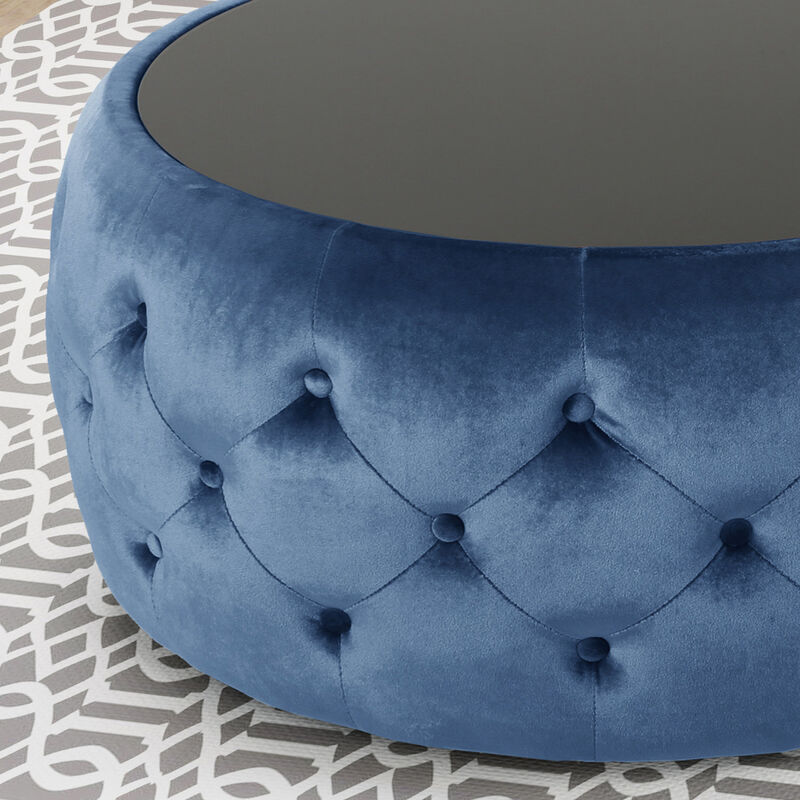 Streamdale Modern Glam Velvet Ottoman with Button-Tufted Stitch and Glass Top image number 4