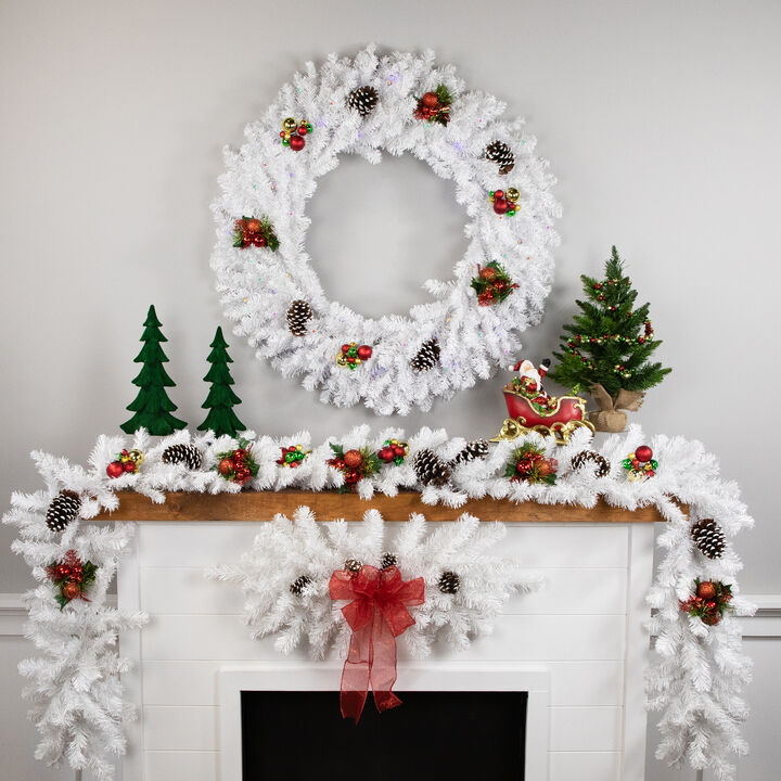 Pre-Lit White Pine LED Artificial Christmas Wreath - 36-Inch  Multicolor Lights