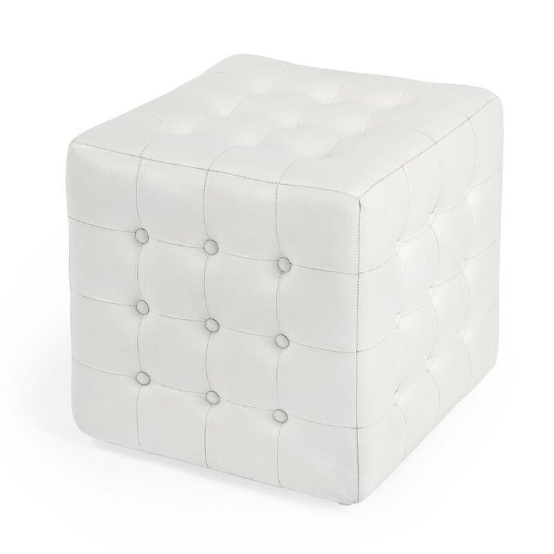Butler Specialty Leon Leather Cube Ottoman, White