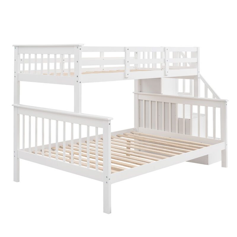 Merax Stairway Twin-Over-Full Bunk Bed with Storage and Guard Rail image number 3