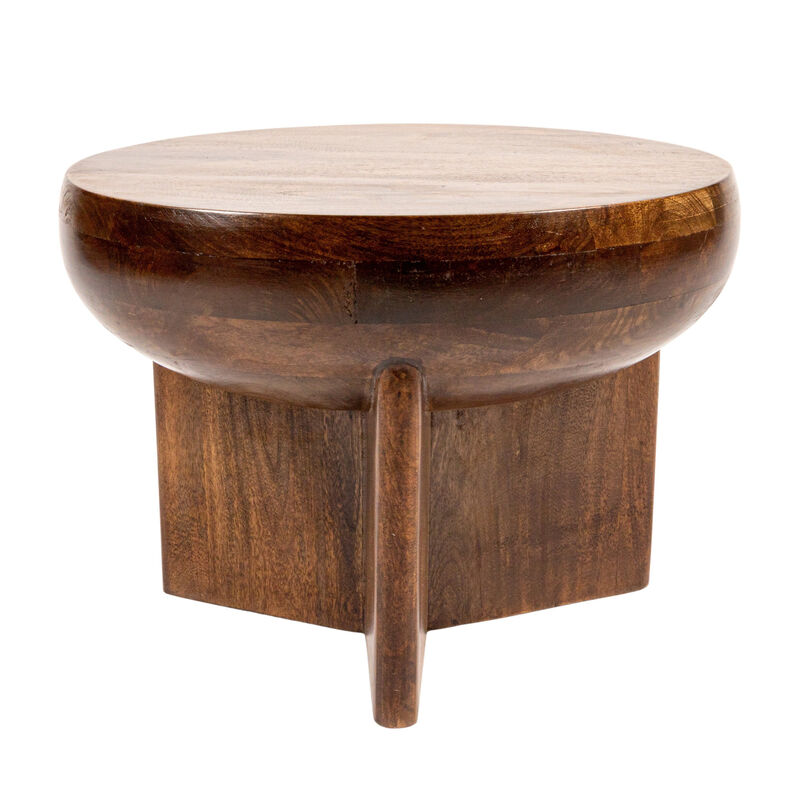 Semi-Sphere Mango Wood End Table with Solid Legs, Walnut Finish image number 3
