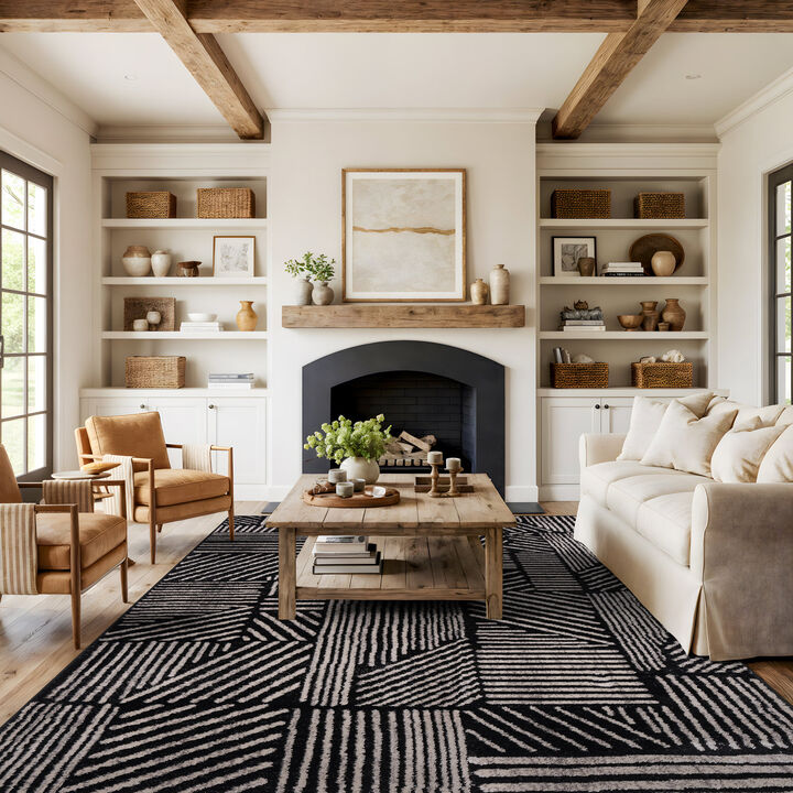 Contemporary Boho Stripes Area Rug: Geometric Pattern