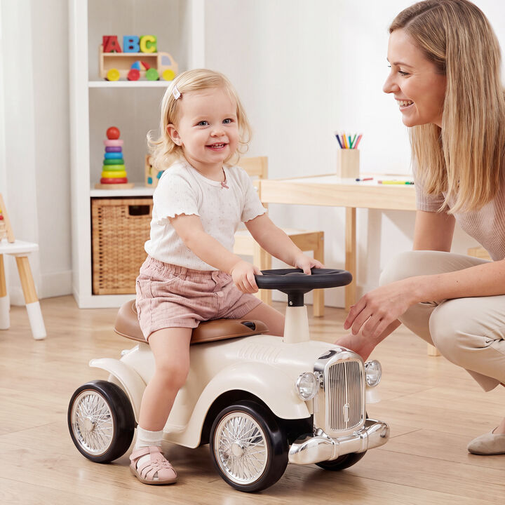 Kids Ride On Sit to Stand Car with Steering Wheel and Storage Compartment