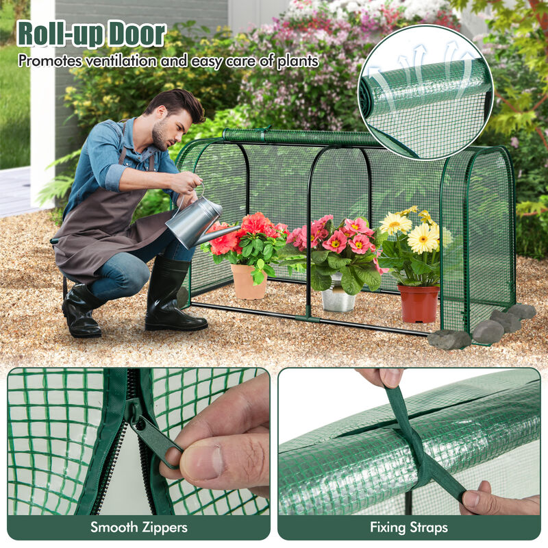 Mini Tunnel Greenhouse with Roll-Up Zipper Door for Easy Access and Protected Plant Growth