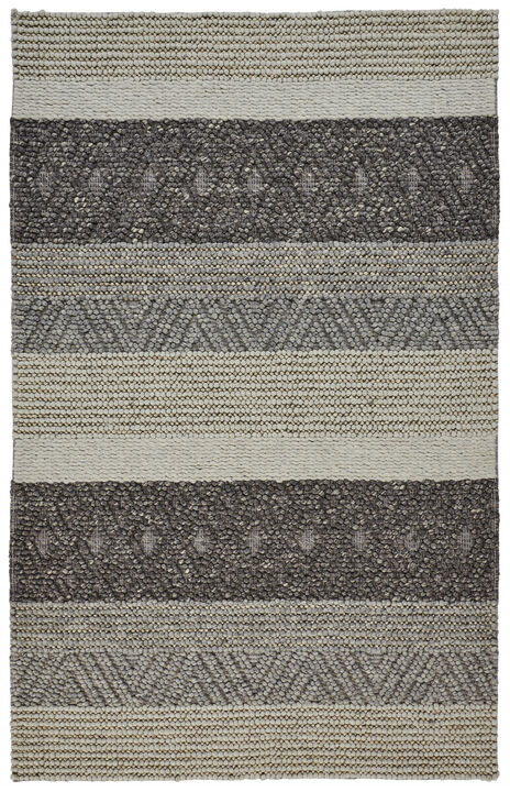 4 X 6 gray Taupe And Tan Wool Striped Hand Woven Stain Resistant Area Rug