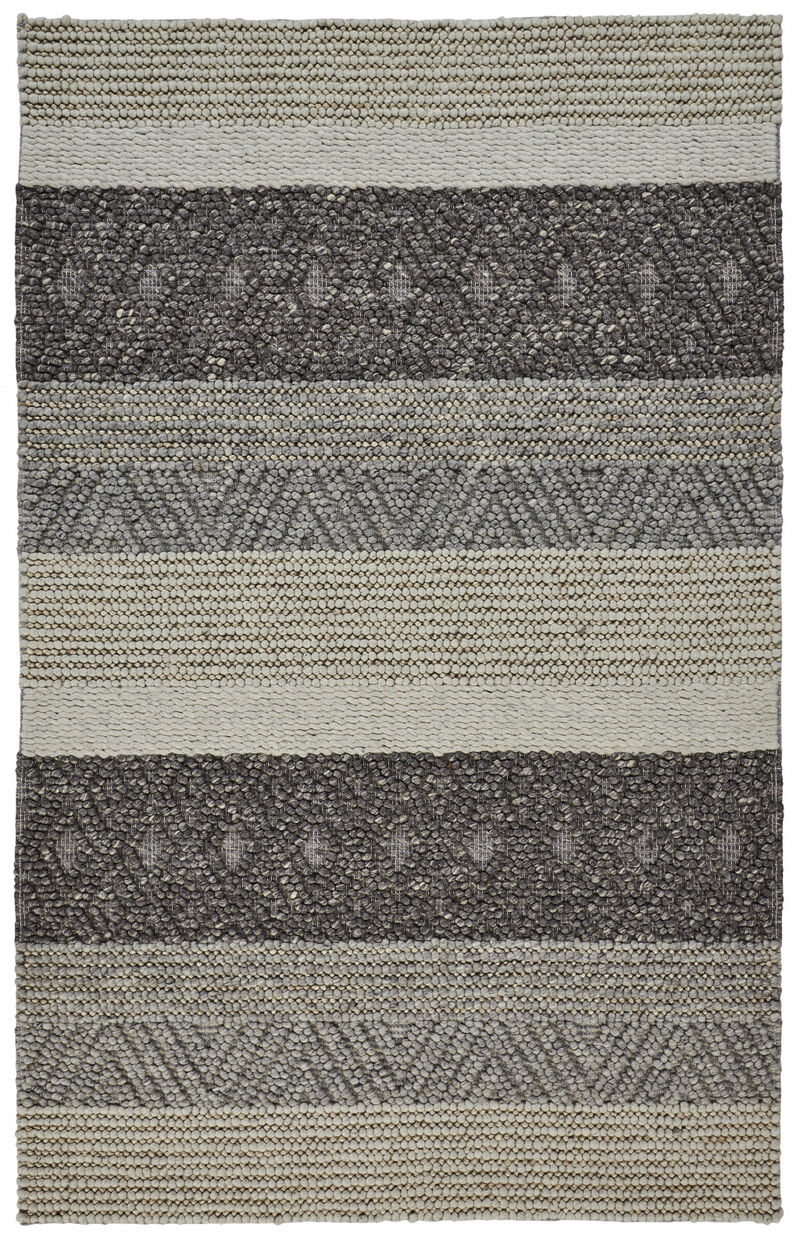 4 X 6 gray Taupe And Tan Wool Striped Hand Woven Stain Resistant Area Rug image number 0