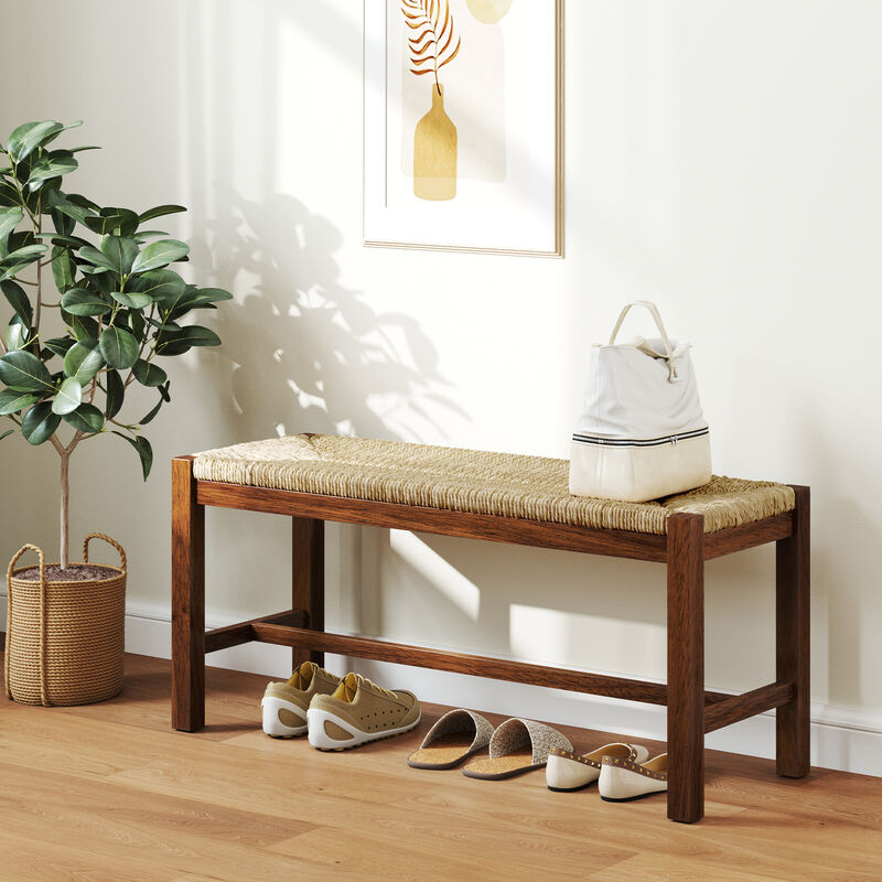 Solid Rubber Wood Bench &ndash; Long Indoor Wooden Seating for Hall or Living Room