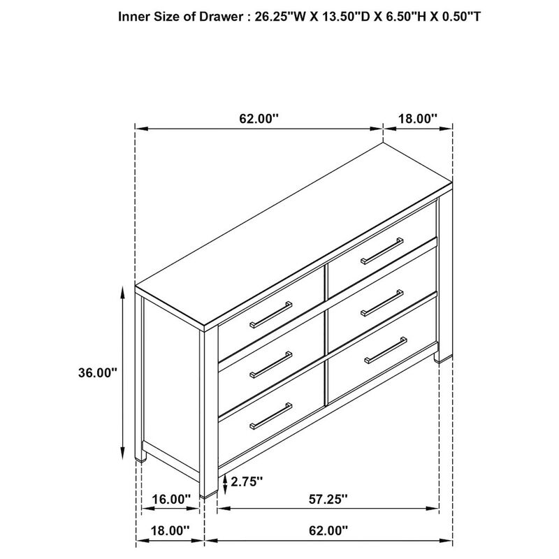 Coaster Co. of America Kieran 6-drawer Dresser Grey image number 1