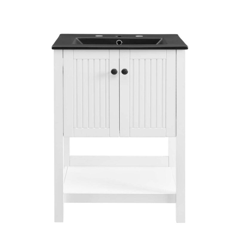 Modway Steam Bathroom Vanity Cabinet, 24" with Black Sink, White image number 1