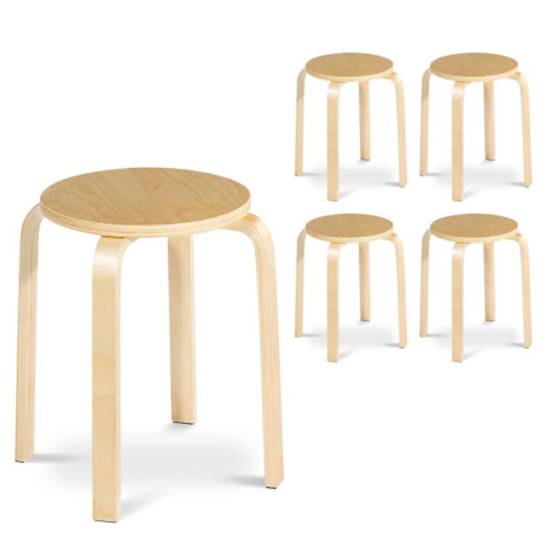 Set of 4 Stackable Bentwood Dining Chairs with Round Top
