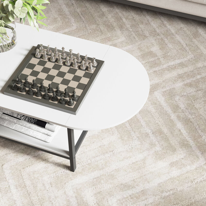 FUFU&GAGA Modern Coffee Table with Foldable Top and Lower Shelf, Metal Tube Legs (47.2 in. W x 23.6 in. D x 17.7 in. H), Black