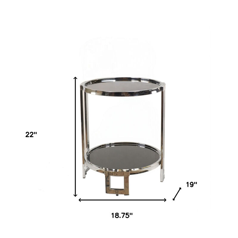 Hivvago 22 Inch  Silver Glass Round Mirrored End Table With Shelf