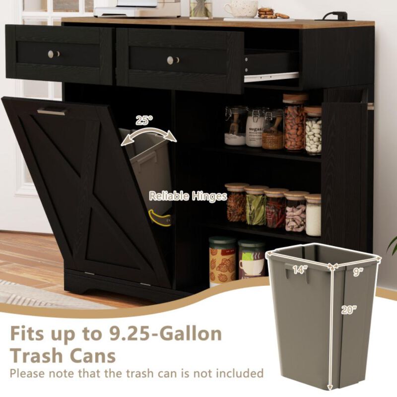 Hivvago Tilt Out Trash Can Cabinet with Outlets and Adjustable Shelf