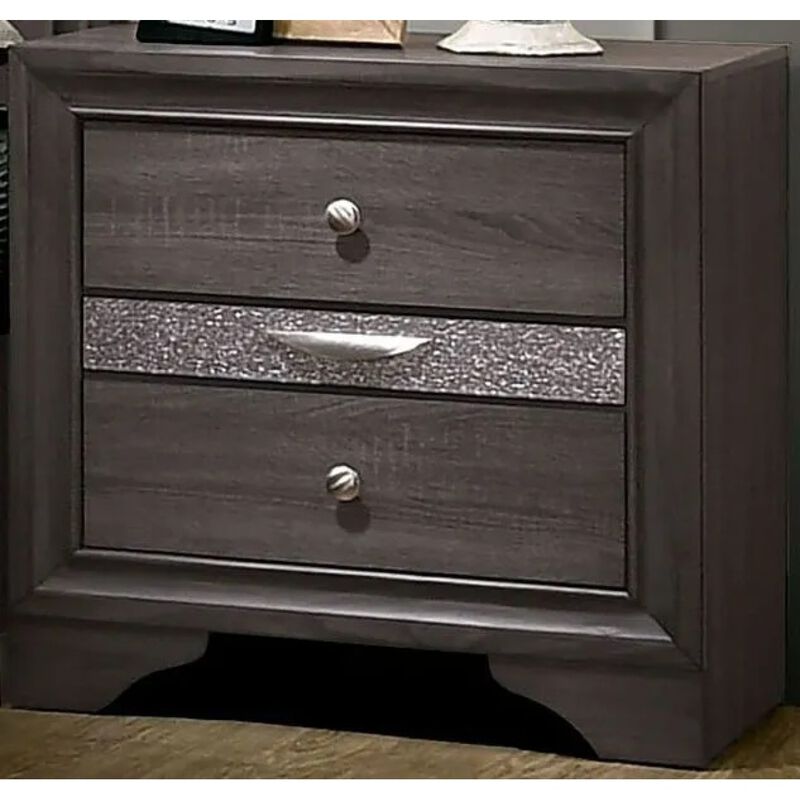 Streamdale Contemporary Silver Nightstand with Hidden Jewelry Drawer