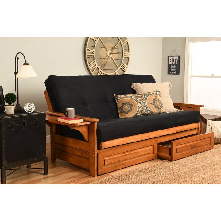 Phoenix Frame-Barbados Finish-Suede Black Mattress-Storage Drawers