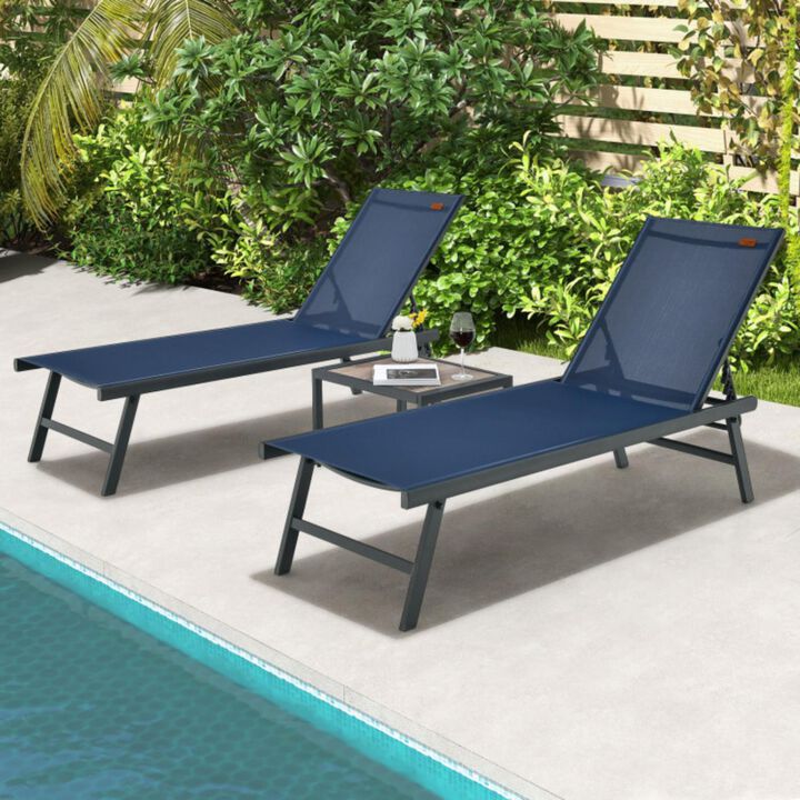 Hivvago 3 Pieces Patio Chaise Lounge Chair and Table Set for Poolside Yard