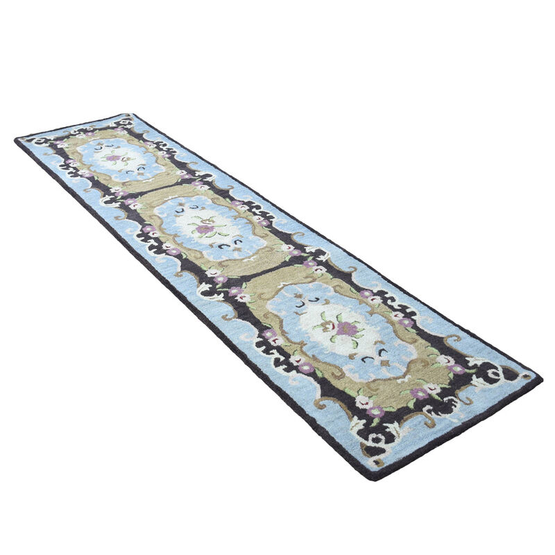 RUGSOTIC CARPETS HAND TUFTED WOOL ECO-FRIENDLY AREA RUGS  - Runner Shape, Beige & Blue, Classic Oriental Traditional  Design, High Pile Thick Handmade Anti Skid Area Rugs (K00S04) image number 2